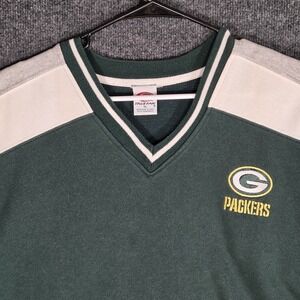 Green Bay Packers V-Neck Sweatshirt Mens XL True Fan NFL Pullover Green White